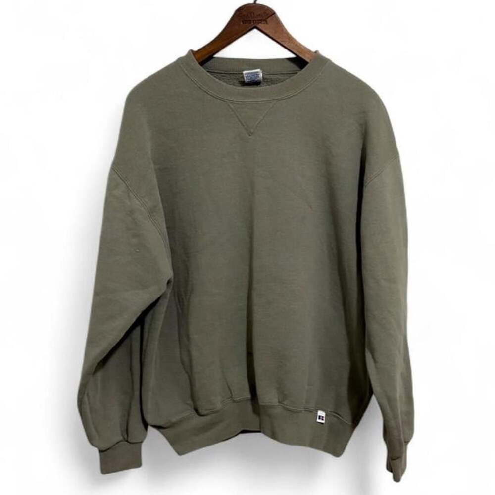 Russell Athletic Sweatshirt Size L Sage Green V-Stitch Crewneck